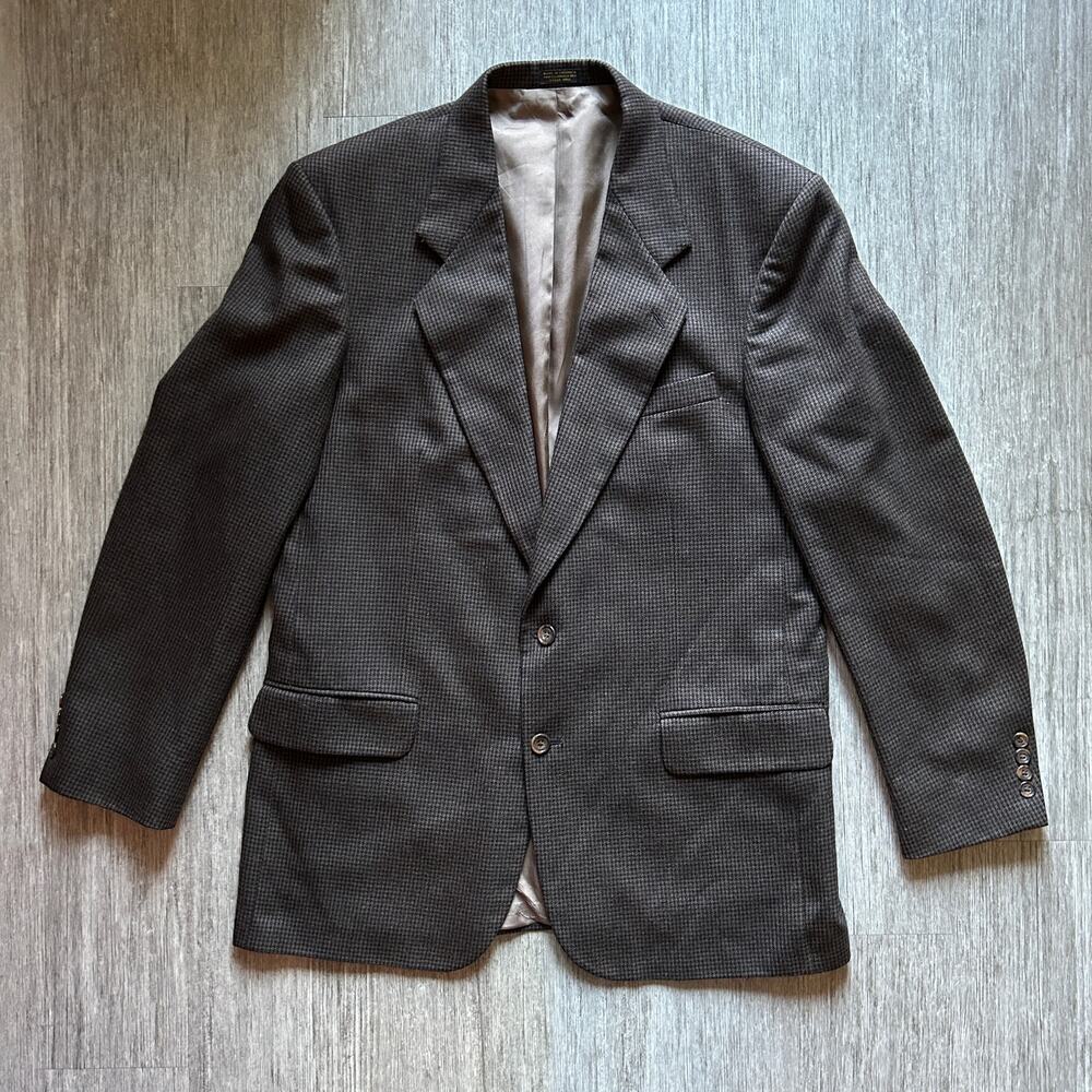 Vintage Oscar de la Renta Brown Houndstooth 100% Wool 90s Blazer Jacket Size 43L